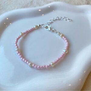 Pearl Beaded Bracelet with Pink Beads, Pink Beaded Bracelet, Music Festival